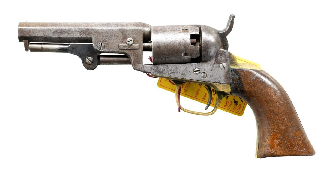 CIVIL WAR ERA COLT MODEL 1849 POCKET MODEL: REVOLVER. Cal. 31. S# 176178. Standard configuration of revolver made late 1860. 4" octagonal barrel, two line Hartford address, five shot cylinder. CONDITION: fair to good overall, matching serial nu