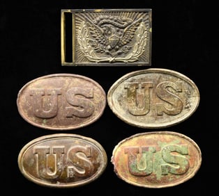 3 EXCAVATED CIVIL WAR CARTRIDGE BOX PLATES, A