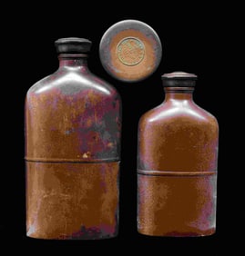 2 GOODYEAR HARD RUBBER POCKET FLASKS & 1 HARD