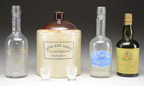 "SILVER KING SALOON" WHISKEY JUG & TWO GOOD BACK