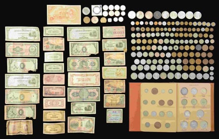 227 FOREIGN COINS & 27 BANK NOTES.