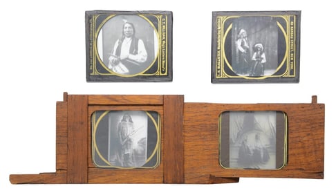 LOT OF 4 MAGIC LANTERN SLIDES OF NATIVE AMERICANS.