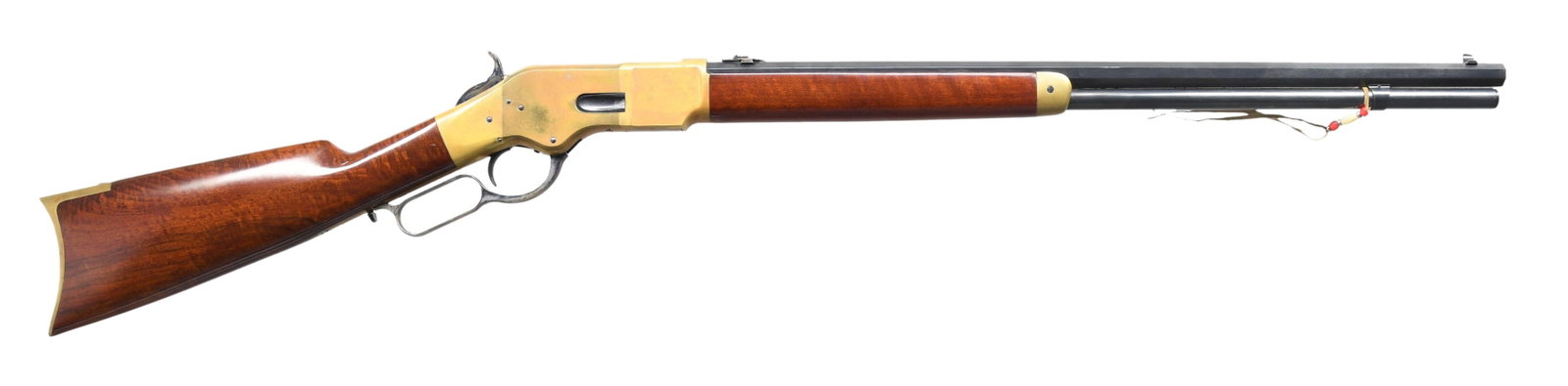 UBERTI / CIMARRON MODEL 1866 "YELLOWBOY" LEVER: ACTION RIFLE. Cal. 45 Colt. S# 80543. Bbl. 24 1/4". Model 1866 "Yellowboy" lever action rifle, mfg. in Italy by Uberti and imported by Cimarron Firearms in 2000. Top flat of the octagonal bbl. is mark