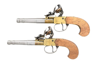 PAIR OF REPRO. SCREW BARREL QUEEN ANNE'S PISTOLS.