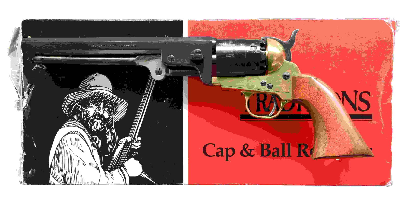 LOT OF TWO REPLICA BLACKPOWDER REVOLVERS.: This lot consists of two Italian made cap & ball revolvers: 1. TRADITIONS 1851 NAVY. Cal. 44. S# 446321. Bbl. 7 1/2" w/ Pietta markings. Brass post front sight. Case loading lever, colored hammer & tr
