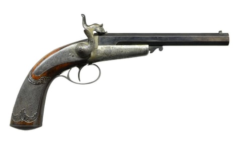 BELGIAN PINFIRE SINGLE SHOT PISTOL.