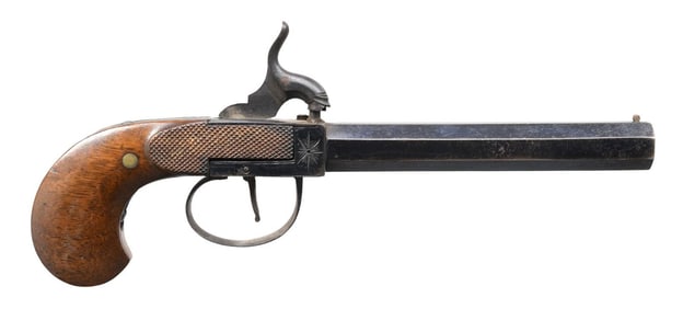 UNMARKED SINGLE SHOT PERCUSSION PISTOL.