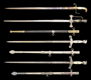 3 FRATERNAL SWORDS & A MILITIA EAGLE HEAD SWORD.