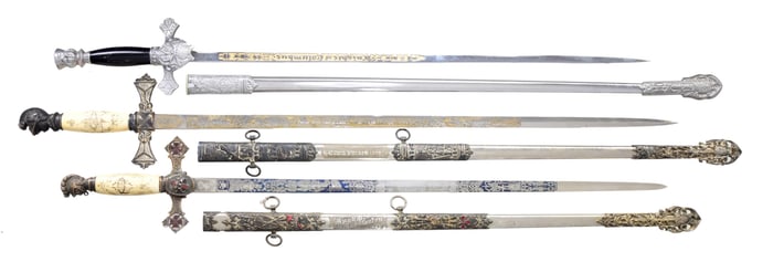 4 FRATERNAL SWORDS & 2 SPANISH SABERS.