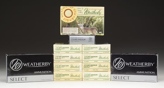 270 WEATHERBY MAGNUM AMMO; 12 BOXES (240 ROUNDS).