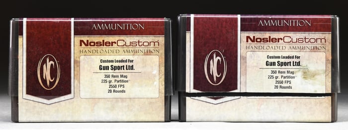 40 RDS. (2 BOXES) NOSLER CUSTOM 350 REM. MAG 225