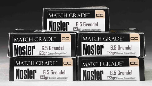 100 RDS. (5 BOXES) NOSLER 6.5 GRENDEL 123 GR.