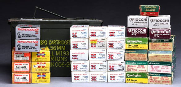 LOT OF ASSORTED .30 LUGER AMMUNITION.