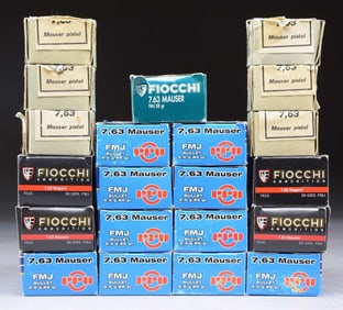 18 BOXES 7.63 MAUSER & 2 BOXES OF 7.62 NAGANT AMMO