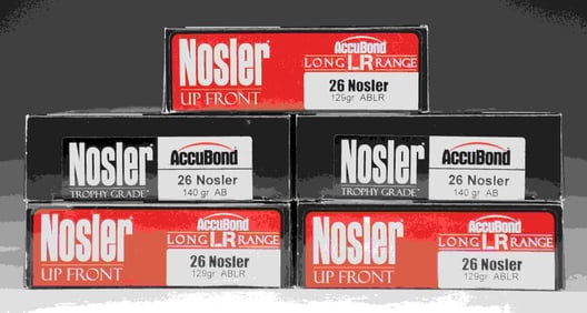 LOT OF 6 BOXES OF .26 NOSLER AMMUNITION5