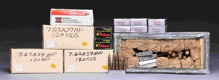 LOT OF ASSORTED 7.62X39MM & 7.62X54R AMMUNITION.