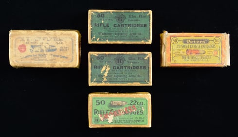 LOT OF 5 BOXES OF VINTAGE .22 RIMFIRE AMMUNITION