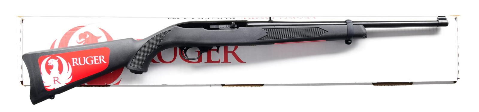 RUGER MODEL 10/22 SEMI-AUTO CARBINE.: Cal. 22 LR. S# 0021-10954. Bbl. 18 1/2" hammer forged with brass bead front sight and folding leaf rear sight. Mfg. 2022 as Model 01151 with catalogue designation 10/22. Satin black finished with matc