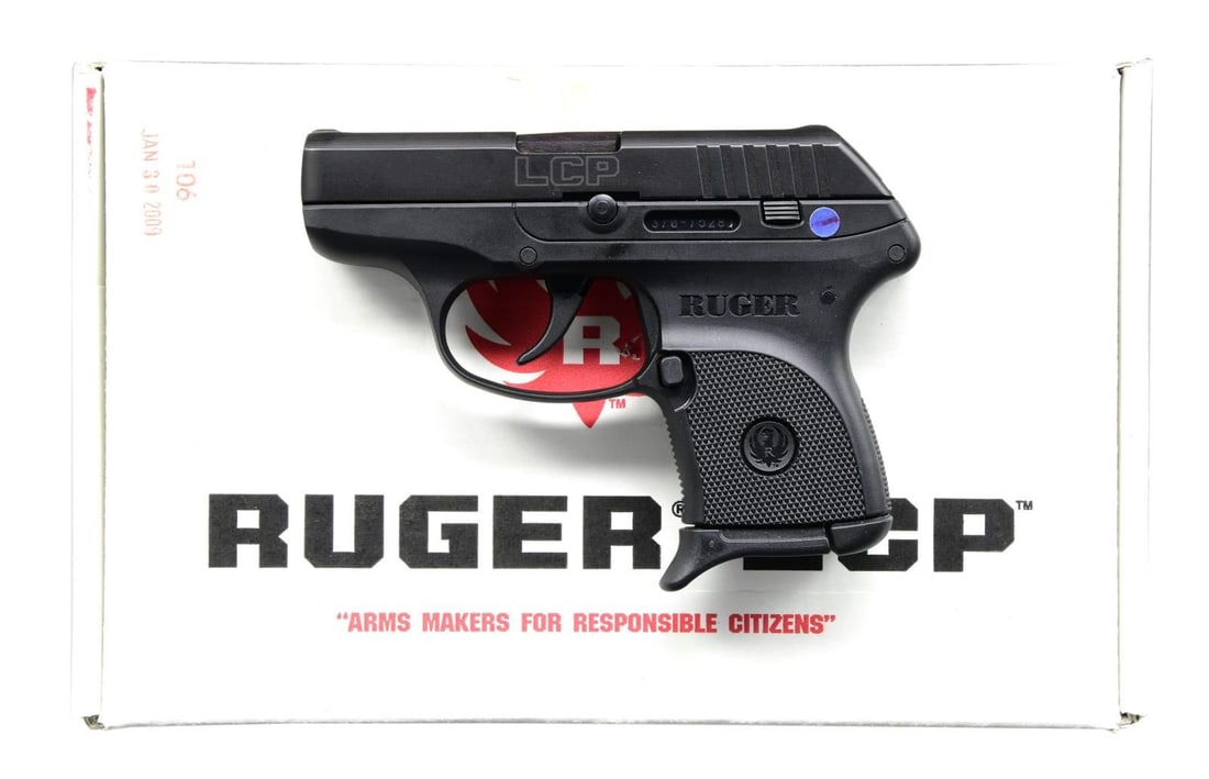 RUGER MODEL LCP SEMI-AUTO PISTOL.: Cal. 380 ACP. S# 370-75281. Bbl. 2.75". Mfg. 2008 (2008 to date) in Prescott, AZ as Model 03701 with catalogue designation LCP. High performance glass filled nylon frame. Matte black oxide finished al