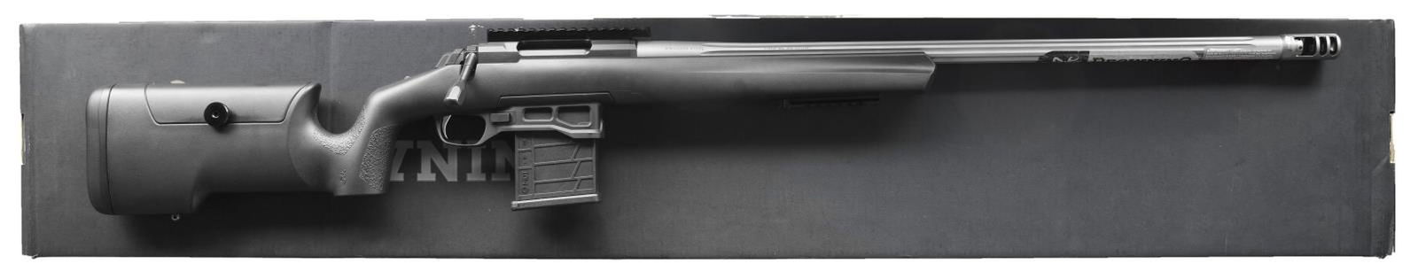 BROWNING X-BOLT TARGET MAX BOLT ACTION RIFLE WITH: MATCHING FACTORY BOX. Cal. 308. S# JP73761YY354. Bbl 26". X-Bolt Target Max bolt action rifle manufactured by Miroku and imported by Browning Arms Company of Morgan, UT. The left side of the bbl. is s