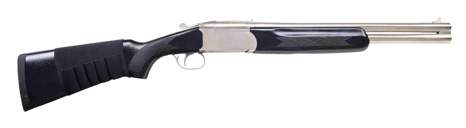 STOEGER / E. R. AMANTINO OUTBACK SERIES CONDOR I: O/U SHOTGUN. Cal. 12 Ga., 3". S# 234012-09. The 20" barrels fitted with open sights & choke tubes; Mod & IC included. Stainless finish. Single trigger & extractors. Black painted hardwood stock set wi