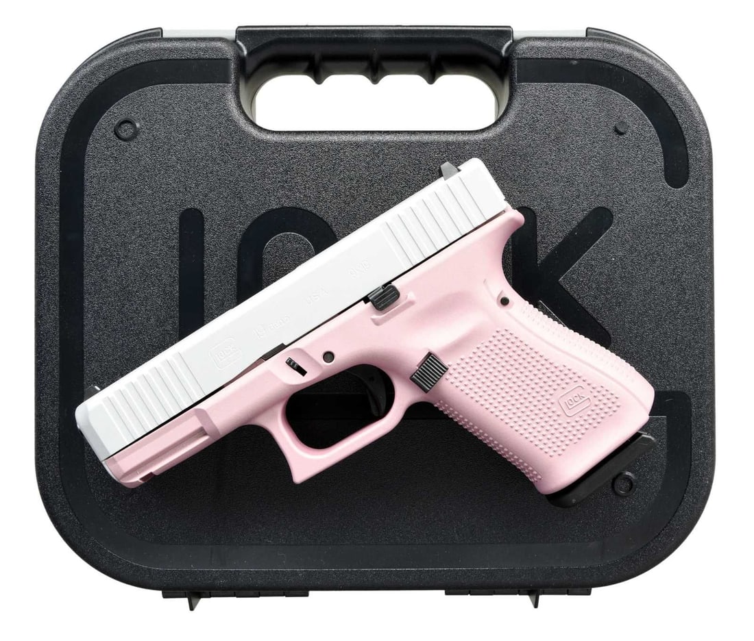 CUSTOM GLOCK 19 GEN5 SEMI AUTO PISTOL.: Cal. 9x19. S# AGHZ142. Bbl. 4". Standard Glock white outline sights. Pistol was professionally refinished by Apollo Custom of Greensboro, NC. Ambi slide release. Enlarged mag release. Silver slide wit