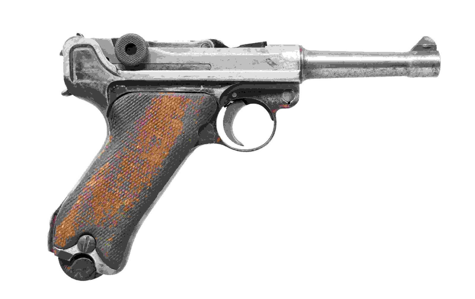 DWM MODEL 1923 COMMERCIAL LUGER SEMI-AUTOMATIC: PISTOL. Cal. 30 Luger. S# 82634. Bbl. 3 3/4". Model 1923 Commercial Luger semi-automatic pistol mfg. by DWM for commercial sales. Forward toggle link is marked with the intertwined "DWM" monogram logo