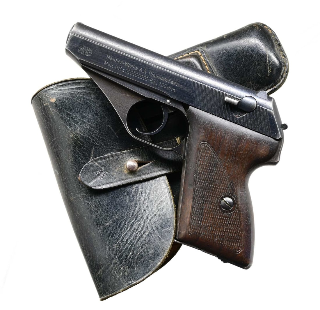 MAUSER MODEL HSC WARTIME COMMERCIAL: SEMI-AUTOMATIC PISTOL WITH HOLSTER. Cal. 7.65mm. S# 896938. Bbl. 3 1/4". Model HSc semi-automatic pistol mfg. by Mauser for commercial sales during World War II. Left side of the slide is marked with 