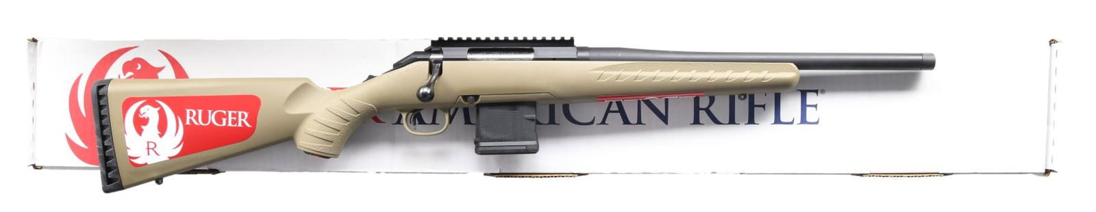 RUGER AMERICAN RANCH AR-STYLE BOLT ACTION CARBINE.: Cal. 300 Blackout. S# 690511355. Bbl. 16.1" threaded 5/8"-24 with thread protector; no provision for iron sights. Mfg. 2020 (2012 to date) as Model 26968 having catalogue designation of "RANCH AR-STYL