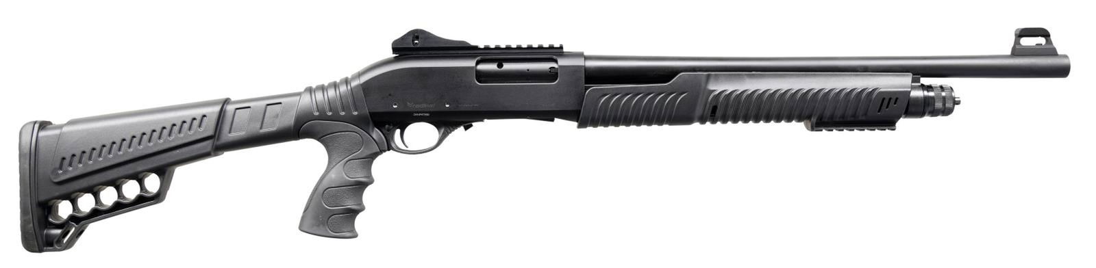 RADIKAL P3 PUMP ACTION SHOTGUN WITH MATCHING: FACTORY BOX. Cal. 12 GA, 3". S# 20-P6760. Bbl. 18 5/8". P3 pump action shotgun mfg. in Turkey & imported by SDS of Knoxville, TN. Left side of receiver exhibits SDS's mfg. information, w/ the right si