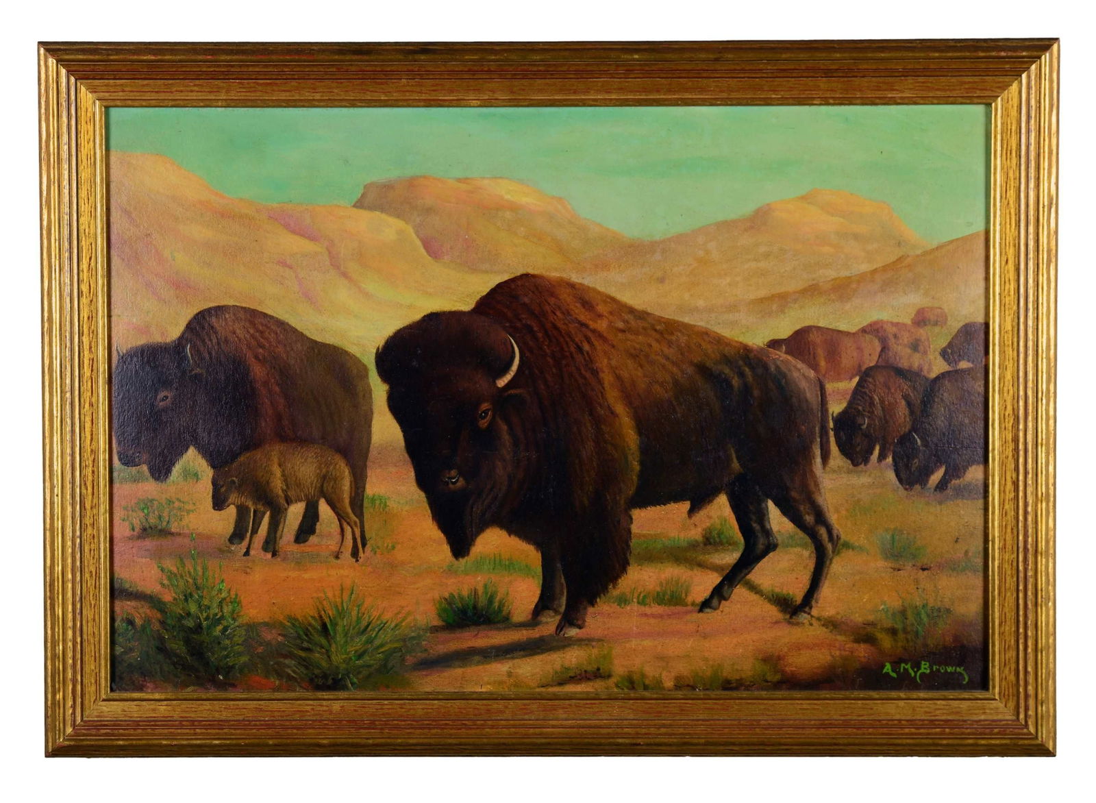 OIL ON BOARD A.M. BROWN 'WHERE THE BUFFALOS ROAM". (1 of 2)