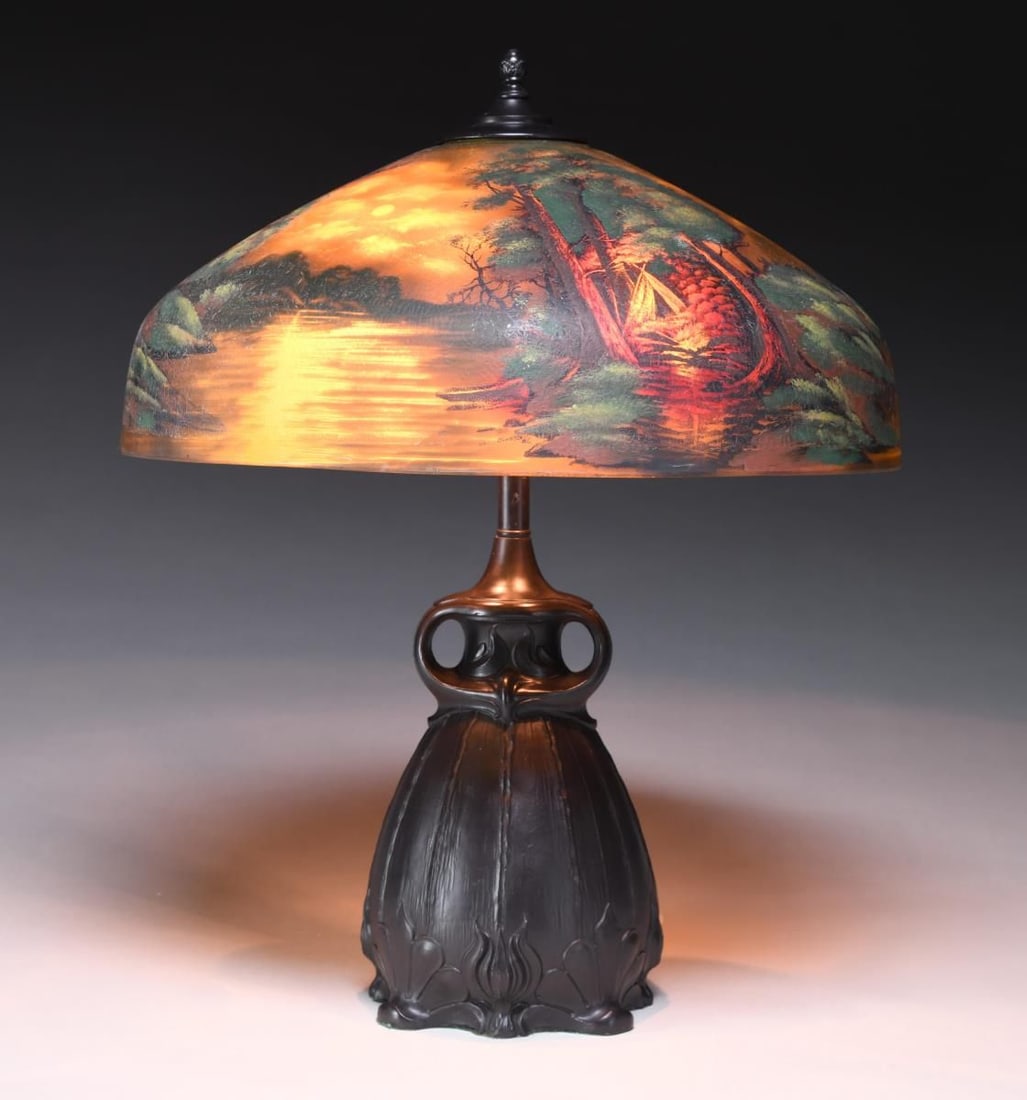 REVERSE PAINTED TABLE LAMP ATTRIBUTED TO (1 of 3)