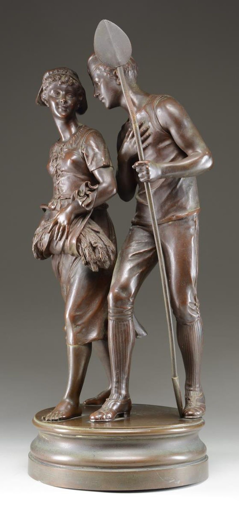 LARGE BRONZE OF A FRENCH SAILOR WITH A FARM MAIDEN (1 of 4)