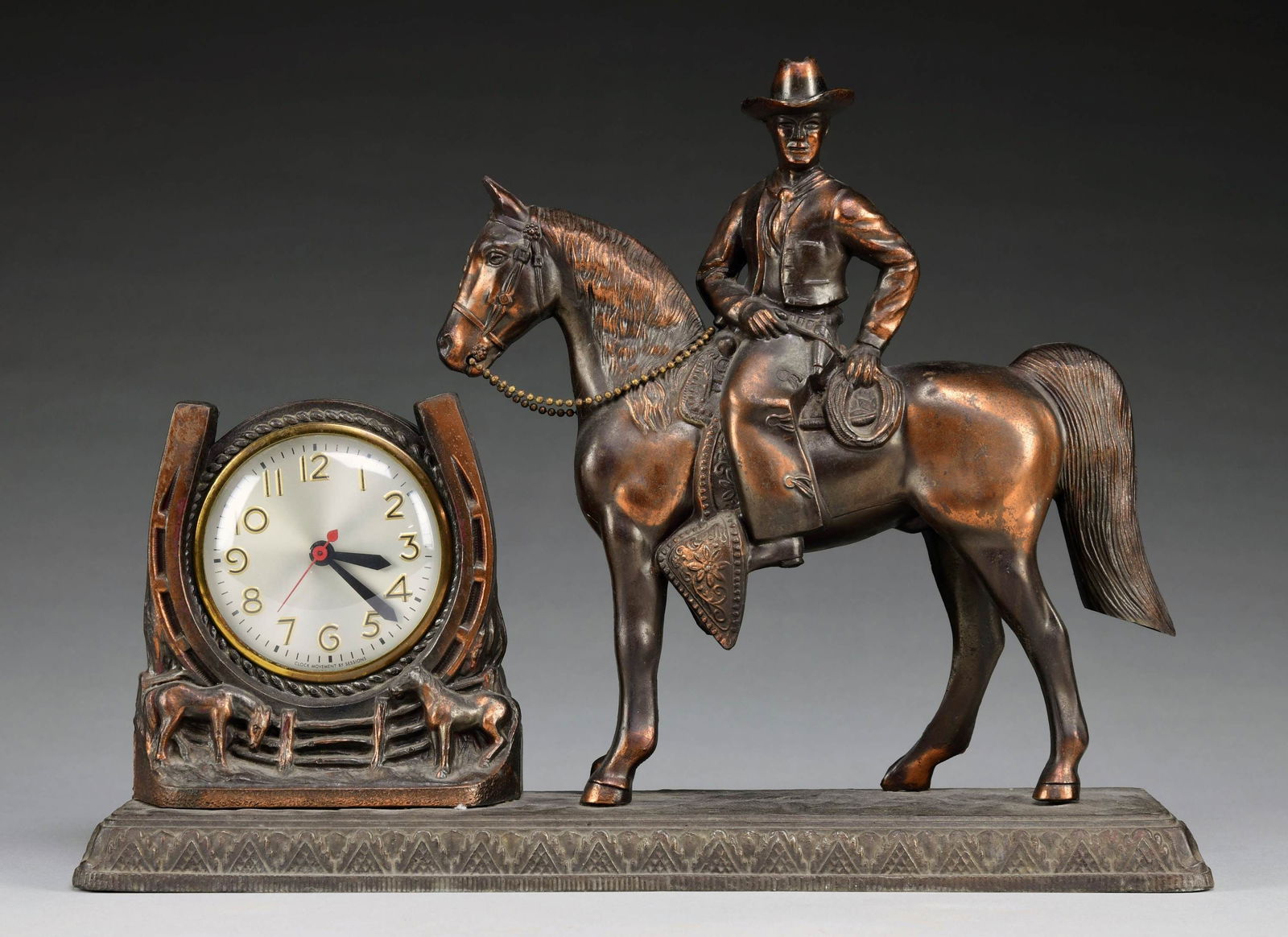 SESSIONS FIGURAL MANTLE CLOCK WITH WESTERN RIDER. (1 of 1)