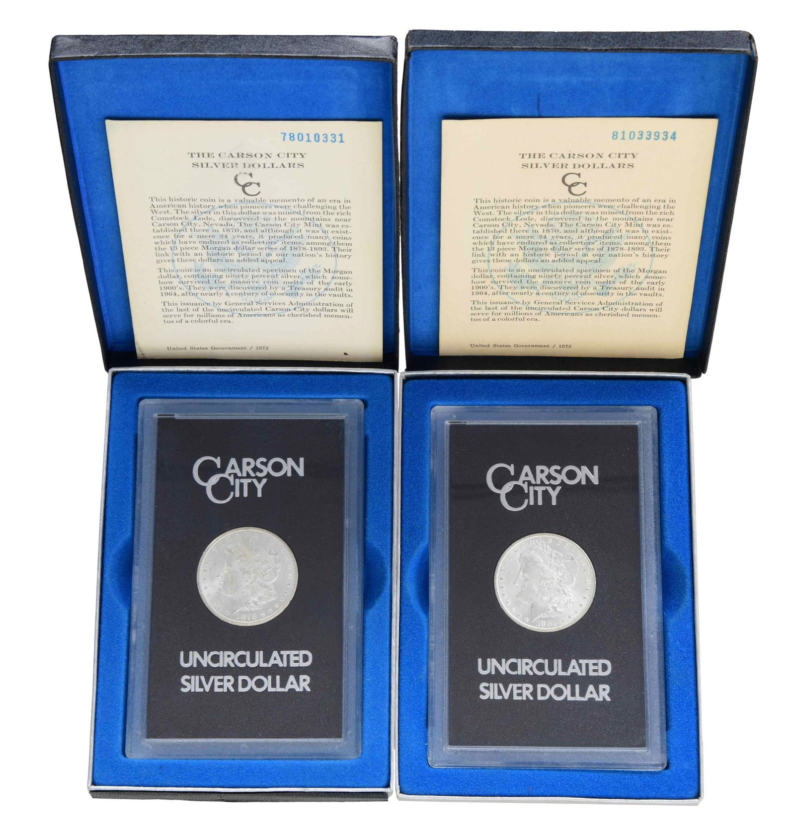 2 CARSON CITY MORGAN DOLLAR GSA HOARD WITH BOX. (1 of 5)