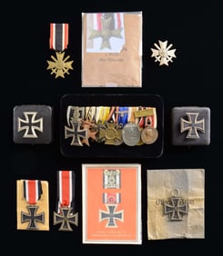 WWII GERMAN MEDAL BAR & ASSORTED DECORATIONS.