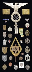 WWII GERMAN BADGES, BELT BUCKLES, TINNIES,