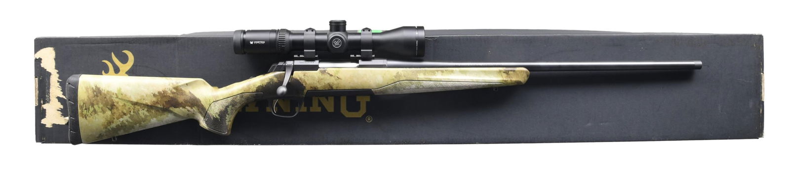 BROWNING X-BOLT WESTERN HUNTER RIFLE.: Cal. 6.5 Creedmoor. S# 16902ZP354. Bbl. 22". Rifle is sighted with a Vortex Viper HS 2.5-10x power scope. Scope has duplex crosshair reticle & very good clear optics. Matte blue finish with matte blac