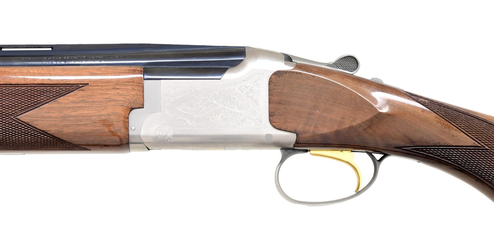 BROWNING CITORI FEATHER LIGHTNING GRADE 1 O/U: SHOTGUN. Cal. 16 ga 2 3/4". S# 23167ZM131. Bbls. 28" vent rib w/ brass bead. Invector interchangeable chokes, set of five chokes & wrench included. Satin silver boxlock action w/ scroll ornamentation