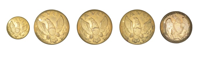 5 ALABAMA VOLUNTEER CORPS BUTTONS.