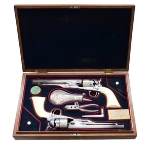 CASED ENGRAVED SILVER & GOLD PAIR OF COLT 1860