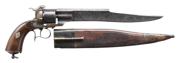 LARGE DUMONTHIER PINFIRE PISTOL-CUTLASS.