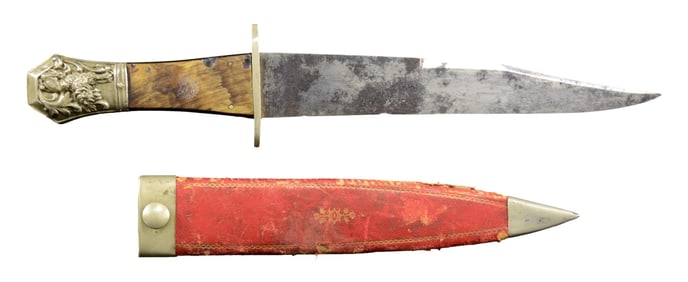 SCARCE EARLY WOODHEAD "LION" POMMEL BOWIE KNIFE.