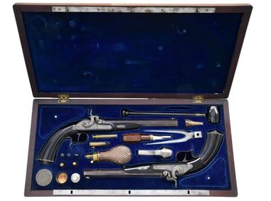 VERY FINE CASED PAIR OF GERMAN ENGRAVED PERCUSSION