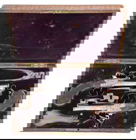 GOOD CASED PR OF BELGIAN FLINTLOCK POCKET PISTOLS