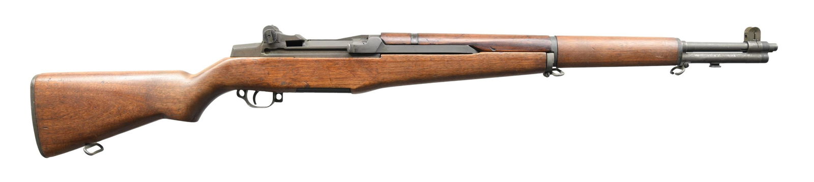 U.S. WWII WINCHESTER M1 GARAND SEMI-AUTO MILITARY: RIFLE. Cal. 30-06. S# 2327762. Bbl. 24". Marked on right side with two "WP" proofs, not in an oval. Bbl. is additionally marked "D35448 WRA." Throat and muzzle gauges: 1.0. Import-marked on left side