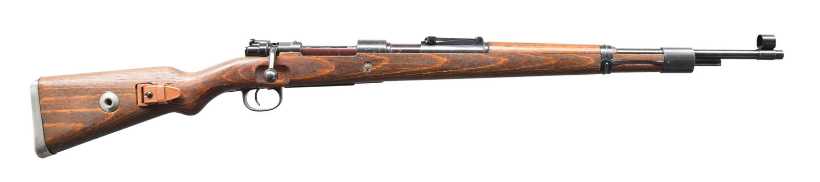 WWII GERMAN K98K (DOT44) BOLT ACTION RIFLE.: Cal. 8mm Mauser. S# 4472. Bbl. 23 1/2". Blade front sight with protective hood. Tangent rear sight graduated to 2000m. Matching numbers on bbl., bolt handle, cocking piece, and bolt shroud. Underside