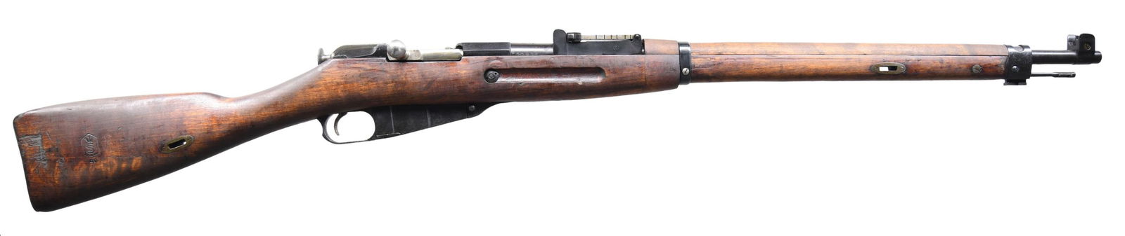 FINNISH MOSIN-NAGANT MODEL 28-30 CIVIL GUARD: BOLT ACTION MILITARY RIFLE. Cal. 7.62x54R. Matching serial numbers on receiver and bolt. S# SA-42141. Bbl. 27". Import-marked on bottom of bbl. Bbl. is marked on top over chamber with the "S" inside t