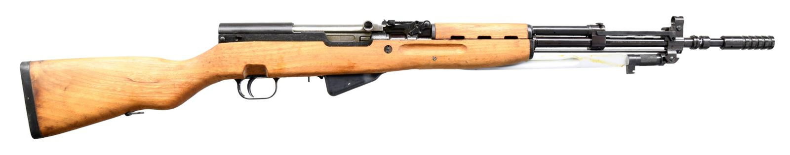 YUGOSLAV ZASTAVA M59/66 SKS SEMI-AUTO MILITARY: RIFLE. Cal. 7.62x39. S# P-619323. All visible numbers match, except for on the rear sight. Mfg. 1961-1970. Bbl. 24 1/8", including grenade launcher. Tangent rear sight graduated to 1,000 meters. Post