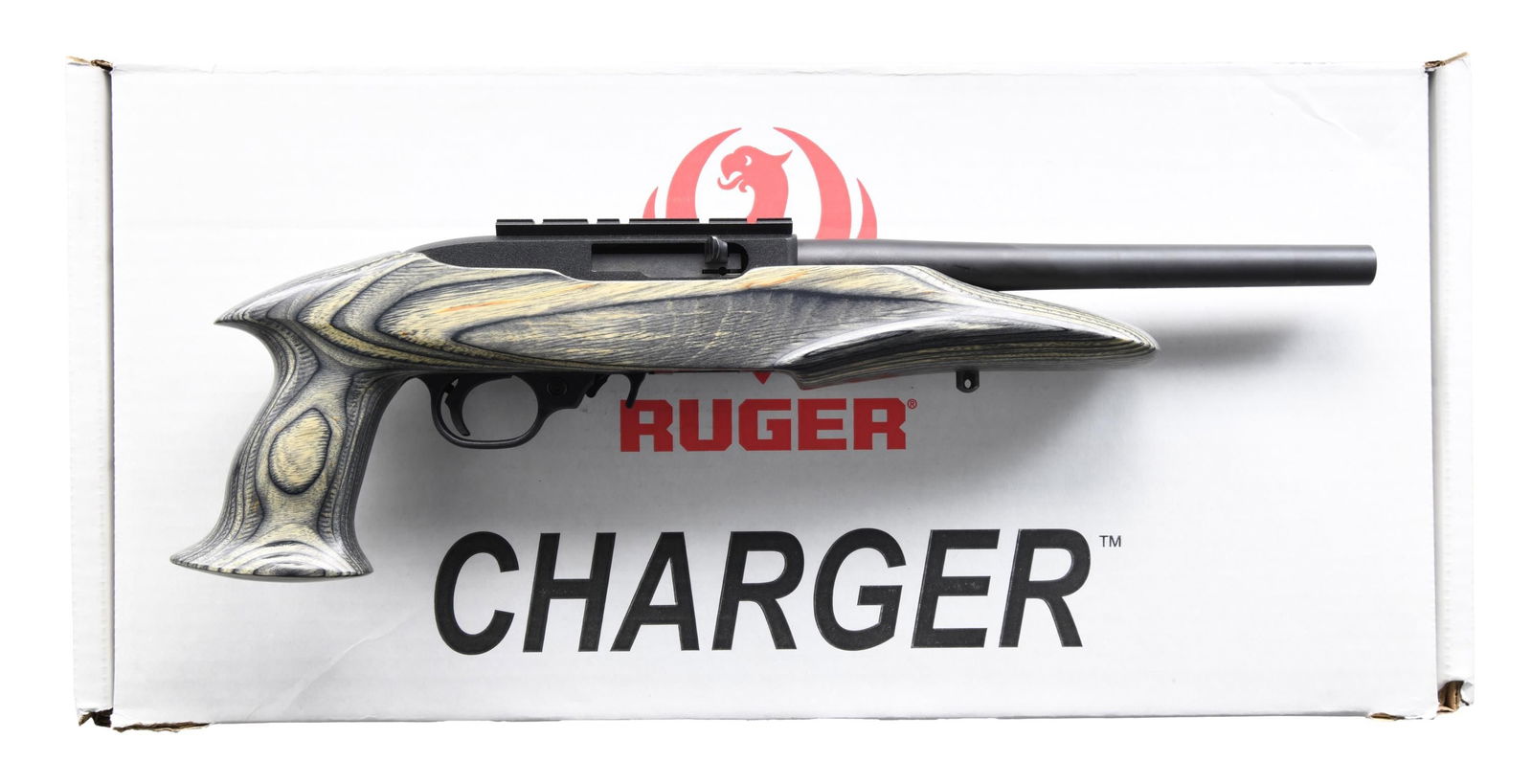 EXCELLENT RUGER 22 CHARGER SEMI-AUTOMATIC PISTOL: WITH MATCHING FACTORY BOX. Cal. 22 LR. S# 490-00625. Bbl. 10". 22 Charger semi-automatic pistol mfg. by Ruger in 2017. Top of the bbl. is marked with Ruger's mfg. information. Left side of the receive